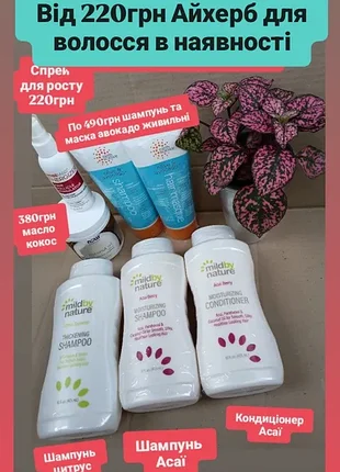 От 220грн айхерб для волос в наличии шампунт цитрус, асаи mild by nature авокадо маска, масло кокос, спрей активатор роста hobe labs