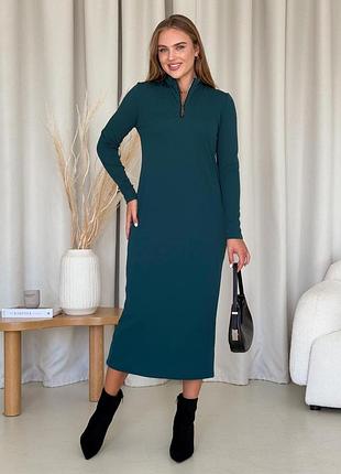 Длинное теплое платье рубчик на флисе зеленая merlini грата 700001824 4xl/5xl