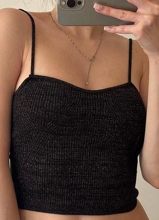 Черная блестящая майка h&amp;m