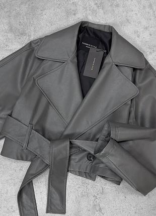 Жіночий тренч favorite style сірий шкіряний