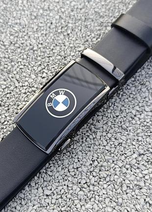 Кожаный мужской ремень с автоматической пряжкой bmw черного цвета ширина 35 мм