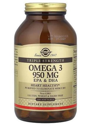 Solgar triple strength omega-3 950 mg epa & dha 100 жидких капсул
