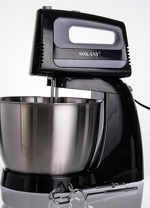 Стационарный миксер sokany cx-6622 с чашей 3.5 л, 400 вт, 5 скоростей, 2 насадкичерный