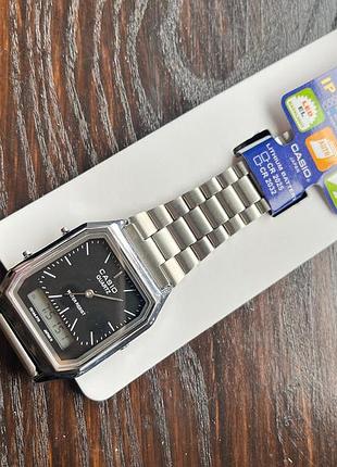 Часы casio aq-230a — серебристый, черный циферблат, классический ретро-дизайн, кварцевый