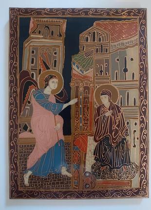Винтажная миниатюра «голубыщения» (икона / панно), перегородчатая эмаль