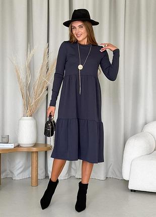Теплое свободное платье рубчик на флисе серая merlini боза 7000001803 4xl/5xl