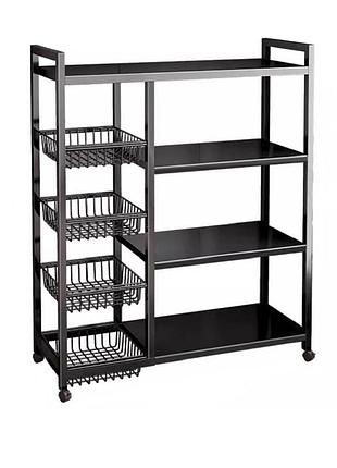 Етажерка на колесах stenson strong m50282-s 4 полиці 4 кошики металева 135×32×80 см чорна