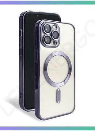 Чехол magsafe для apple iphone 15 pro max фиолетовый силиконовый с закрытой камерой и стеклом на камер sku_stcom_2710000285601