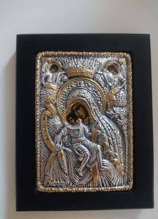 Серебряная икона ciarte богородка с ребенком (ангелы с короной) 925 проба, 9×12 см