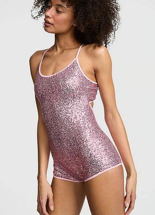 Суцільний купальник victoria's secret pink з блискучими паєтками