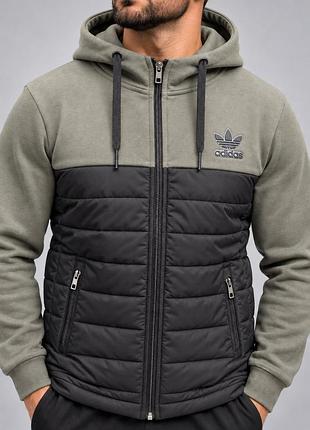 Чоловіча зимова зіпка adidas на флісі тепла кофта з капюшоном на блискавці олива фісташка