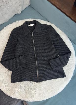 Кофта светр на замку поло сірий вовна m&s жіночий л