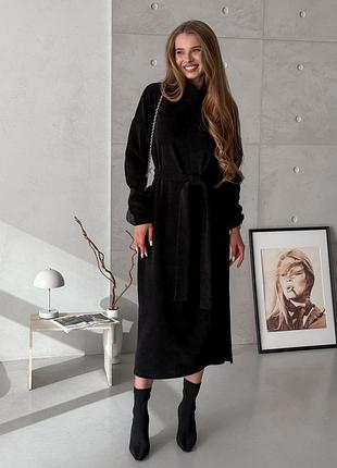 Длинное платье с пояском и высоким горлом черная merlini ferra 700002301