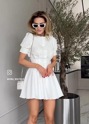 Коротка жіноча сукня ivina boutique біла з рукавами-ліхтариками
