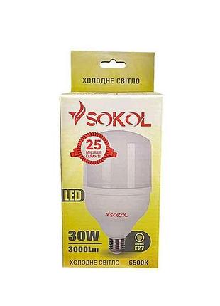 Лампа світлодіодна 30w e27 6500k led т100 220в тм sokol