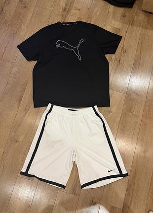 Чоловіча футболка puma чорна, розмір l та чоловічі шорти nike білі, розмір l