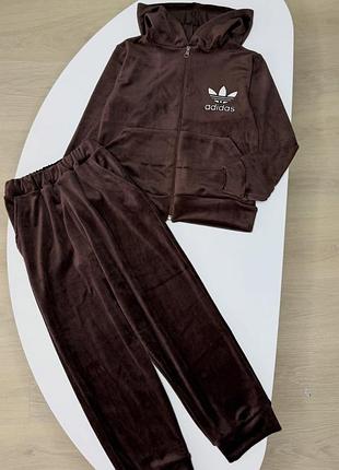 🎀 шоколадный велюровый спортивный костюм «adidas», зепка + джоггеры