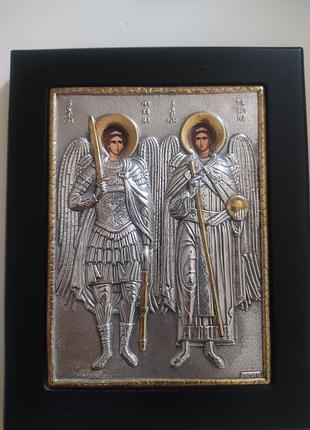 Грецька срібна ікона святі архангели михаїл і гавріїл від clarte, 14х17 см (срібло 925)