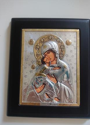 Греческая серебряная икона валадирская божка мать от clarte, 14х17 см (серебро 925)