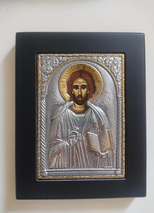 Греческая серебряная икона господь вседержатель (спасатель) от clarte, 11х14 см (серебро 925)