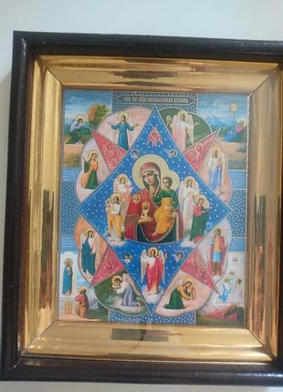 Икона божих матери «неопалимая кулина» в кioте под стеклом, 22х18 см