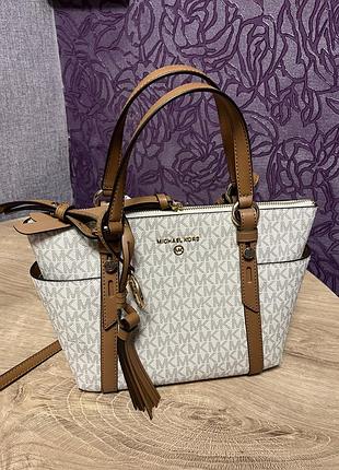 Сумка жіноча michael kors sullivan бежева з монограмою