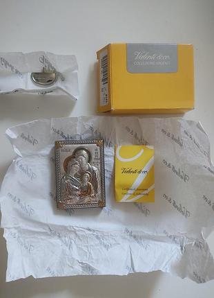 Серебряная миниатюрная икона божья семья от valenti &amp; co, 5х7 см (полная заводская упаковка)