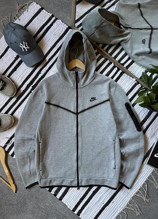 Кофта зіп худі nike tech fleece оригінал найк теч фліс сіра на блискавці з капюшоном розмір l