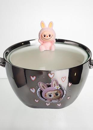 Бульонница фарфоровая labubu с крышкой и ручками 800 мл fm-34c