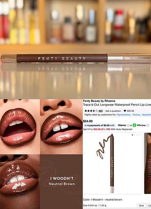 Супер-стійкий олівець для губ fenty beauty by rihanna trace’d out pencil lip liner in i woodn’t