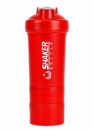 Шейкер спортивный apx shakerbottle, 450 мл, с двумя контейнерами 100 и 1500 мл и отсеком для витаминов, bpa free, красный