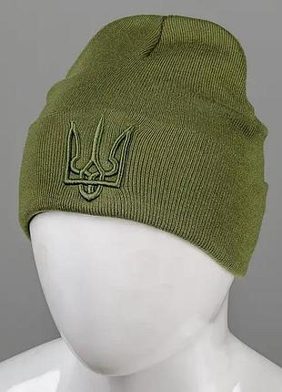 Шапка хаки с хаки вышивкой тризуб (герб) (черный, белый, красный)