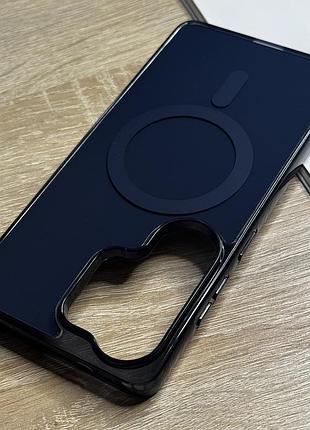 Чехол на samsung galaxy s26 ultra темный синий с магнитами магсейф глянцевый дизайн