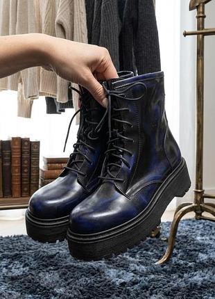 Черевики жіночі на шнурівці, синьо-чорні