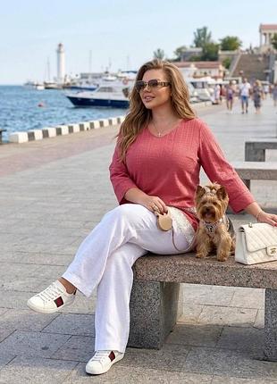 Блузка з прошви та мережива теракотовий 54 — ‼️заміри в описі‼️