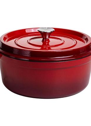 Кокотница чугунная эмалированная 6 л, красный yiwu hp-flg-6 red