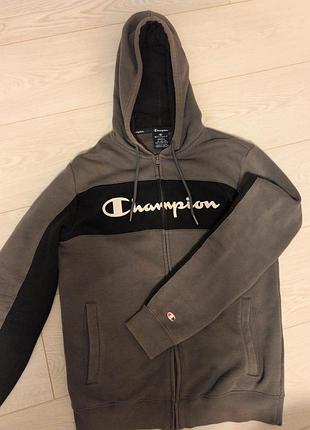 Толстовка чоловіча champion на змійці з капюшоном, сіра