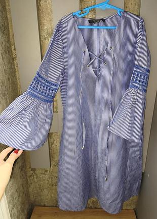 Платье в полоску primark с кружевом и шнуровкой, размер xs