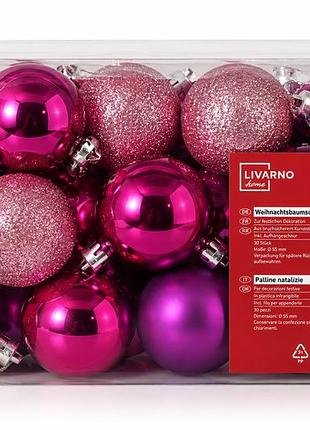Набор елочных шаров livarno home, 30 шт, ø55 мм, розово-фиолетовые
