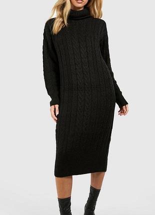 Сукня міді жіноча boohoo чорна трикотажна з високим коміром і візерунком з кіс