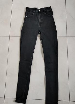 Джинси zara skinny xs скінні чорні графітові мокрий асфальт завужені вузькі висока посадка