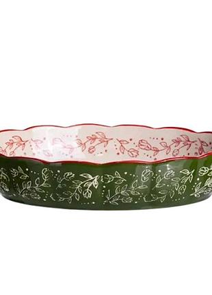 Форма для запікання vintage 30×18×5 (см) овальна форма для випікання в духовці з ручками зелена hm05-02