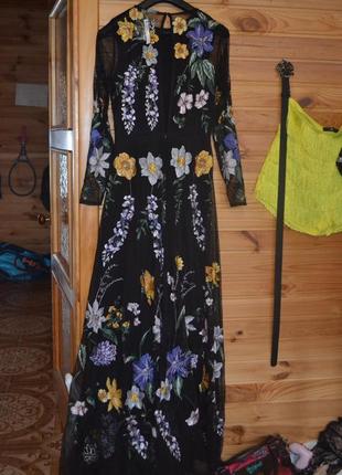 Роскошное платье с вышивкой на сетке asos люкс коллекция! вышивка в цветы!9 фото