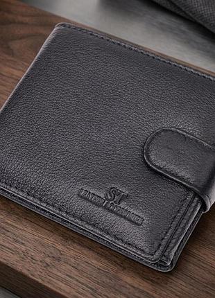 Интересный бумажник с блоком под документы из натуральной кожи st leather 22480 черный