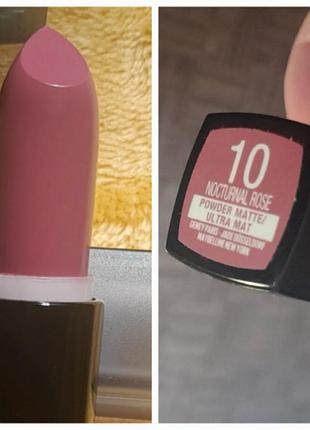 Оригінал. помада для губ maybelline powder matte/ultra mat 10 nocturnal rose