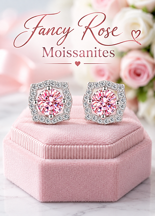 Ексклюзив! сережки з муассанітами "fancy rose" 1 сt. муассаніт