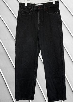 Женские черные широкие джинсы bershka eur 40 m l 38 40 44 бершка джинсы багги baggy прямые с высокой посадкой джинсы bershka eur40