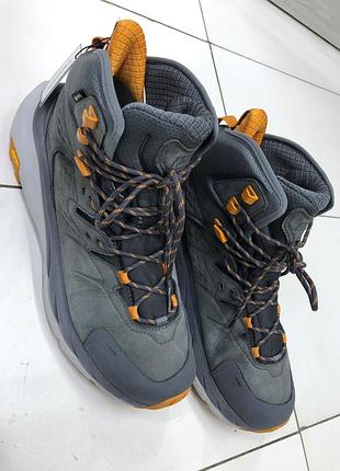 Преміальні трекінгові унісекс черевики hoka kaha 2 gtx у сіро-помаранчевому забарвленні (castlerock/harbor mist).розмір: 45 1/3 (29см).матеріал: нубук