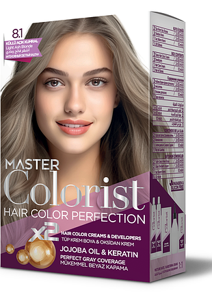Краска для волос master colorist 8.1 пыльный светло-русый, 2x50 мл+2x50 мл+10 мл