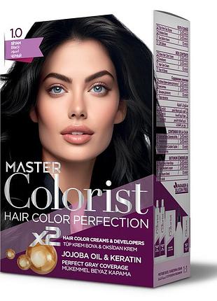 Фарба для волосся master colorist 1.0 чорний, 2x50 мл+2x50 мл+10 мл